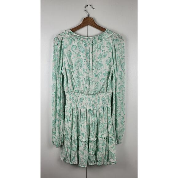 REVOLVE House of Harlow 1960 Ajay Paisley Long Sleeve Ruffle Smock Mini Dress S - Picture 5 of 9